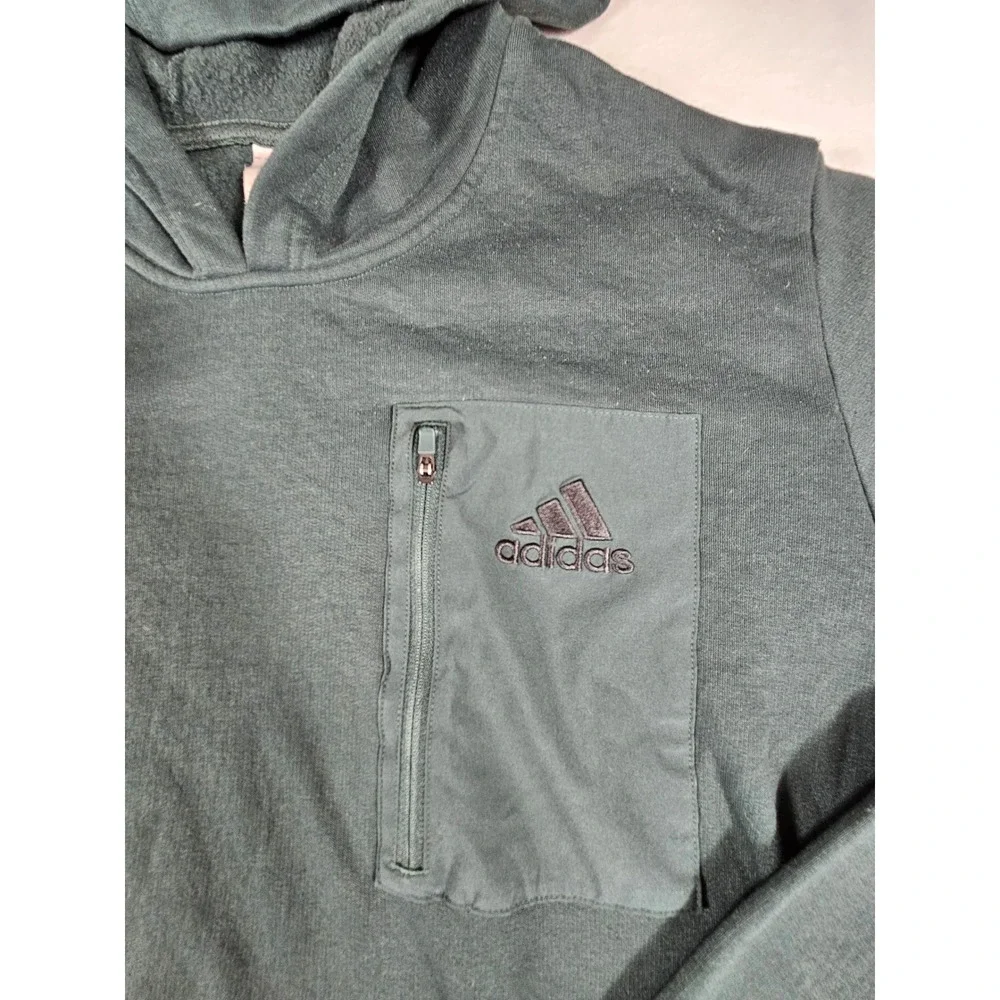 Adidas Mens Forest Green Fleece‎ Hoodie Zip Chest Pocket Logo Pullover Large